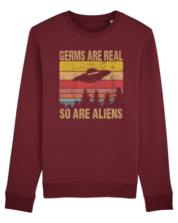 Germs Are Real So Are Aliens Retro Distressed Sunset Alien UFO Burgundy