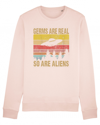 Germs Are Real So Are Aliens Retro Distressed Sunset Alien UFO Candy Pink