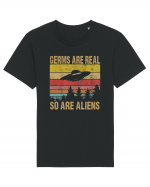 Germs Are Real So Are Aliens Retro Distressed Sunset Alien UFO Tricou mânecă scurtă Unisex Rocker