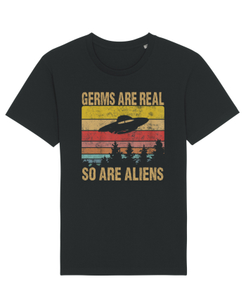 Germs Are Real So Are Aliens Retro Distressed Sunset Alien UFO Black