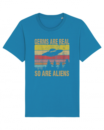 Germs Are Real So Are Aliens Retro Distressed Sunset Alien UFO Azur