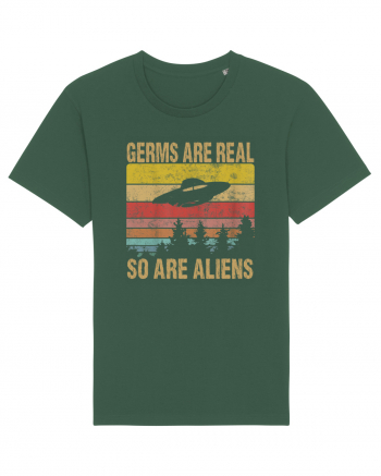 Germs Are Real So Are Aliens Retro Distressed Sunset Alien UFO Bottle Green
