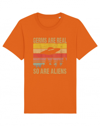Germs Are Real So Are Aliens Retro Distressed Sunset Alien UFO Bright Orange