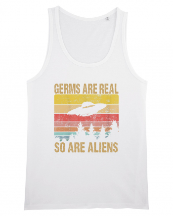 Germs Are Real So Are Aliens Retro Distressed Sunset Alien UFO White