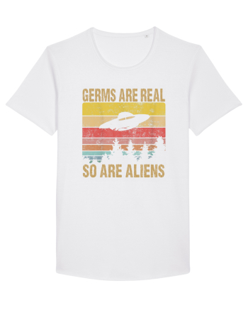 Germs Are Real So Are Aliens Retro Distressed Sunset Alien UFO White