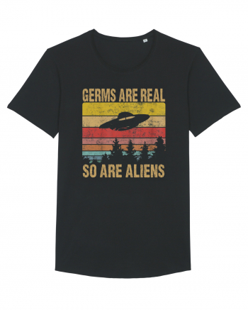 Germs Are Real So Are Aliens Retro Distressed Sunset Alien UFO Black