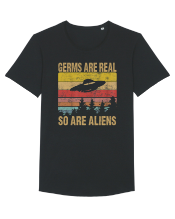 Germs Are Real So Are Aliens Retro Distressed Sunset Alien UFO Black