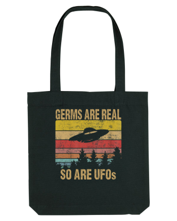 Germs Are Real So Are UFOs Retro Distressed Sunset Alien Black