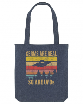 Germs Are Real So Are UFOs Retro Distressed Sunset Alien Midnight Blue