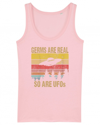 Germs Are Real So Are UFOs Retro Distressed Sunset Alien Cotton Pink