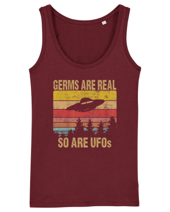 Germs Are Real So Are UFOs Retro Distressed Sunset Alien Burgundy