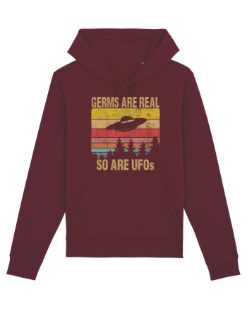 Germs Are Real So Are UFOs Retro Distressed Sunset Alien Burgundy