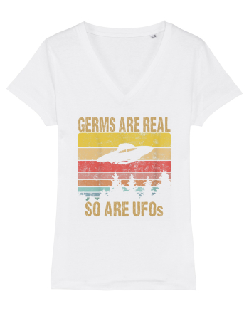 Germs Are Real So Are UFOs Retro Distressed Sunset Alien White
