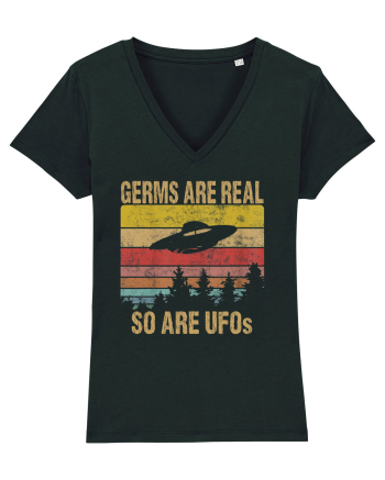 Germs Are Real So Are UFOs Retro Distressed Sunset Alien Black