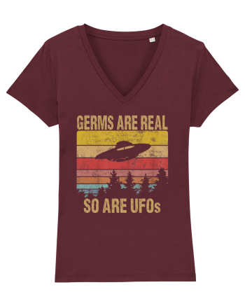 Germs Are Real So Are UFOs Retro Distressed Sunset Alien Burgundy