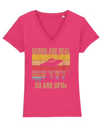 Germs Are Real So Are UFOs Retro Distressed Sunset Alien Raspberry