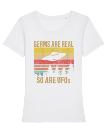 Germs Are Real So Are UFOs Retro Distressed Sunset Alien White