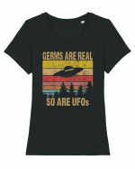 Germs Are Real So Are UFOs Retro Distressed Sunset Alien Tricou mânecă scurtă guler larg fitted Damă Expresser