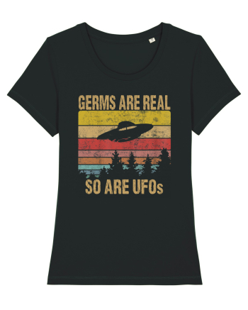 Germs Are Real So Are UFOs Retro Distressed Sunset Alien Black