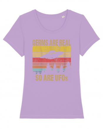 Germs Are Real So Are UFOs Retro Distressed Sunset Alien Lavender Dawn