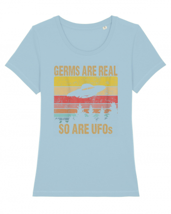 Germs Are Real So Are UFOs Retro Distressed Sunset Alien Sky Blue