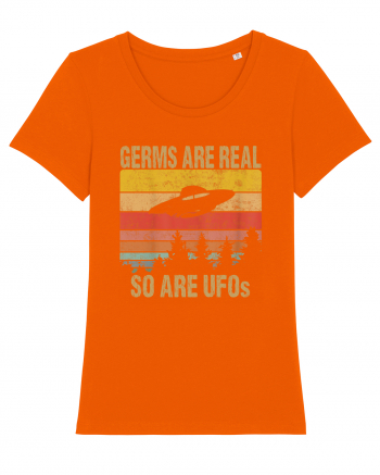 Germs Are Real So Are UFOs Retro Distressed Sunset Alien Bright Orange