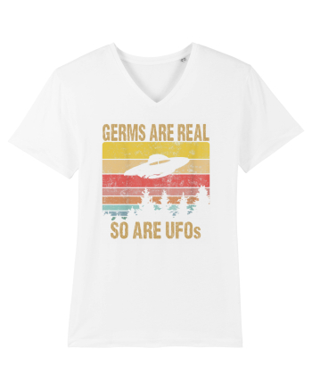 Germs Are Real So Are UFOs Retro Distressed Sunset Alien White