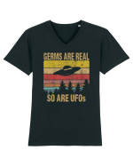 Germs Are Real So Are UFOs Retro Distressed Sunset Alien Tricou mânecă scurtă guler V Bărbat Presenter