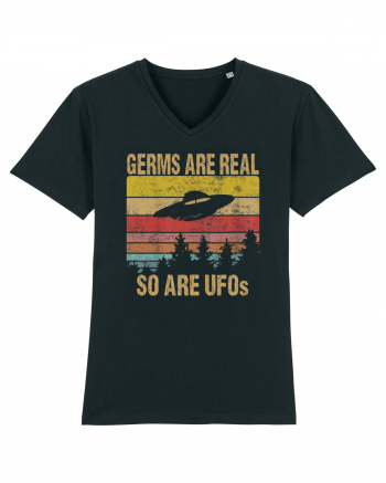 Germs Are Real So Are UFOs Retro Distressed Sunset Alien Black