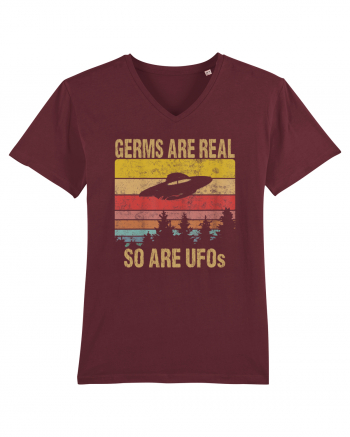 Germs Are Real So Are UFOs Retro Distressed Sunset Alien Burgundy
