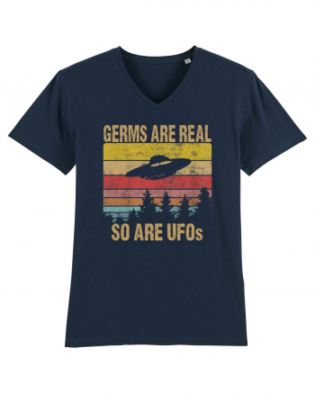 Germs Are Real So Are UFOs Retro Distressed Sunset Alien French Navy