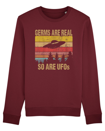Germs Are Real So Are UFOs Retro Distressed Sunset Alien Burgundy