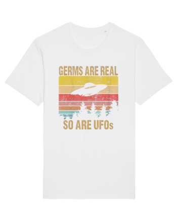 Germs Are Real So Are UFOs Retro Distressed Sunset Alien White