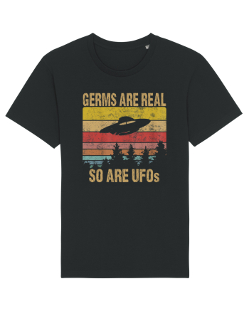 Germs Are Real So Are UFOs Retro Distressed Sunset Alien Black