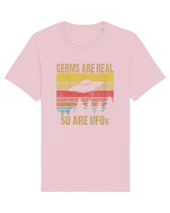 Germs Are Real So Are UFOs Retro Distressed Sunset Alien Cotton Pink