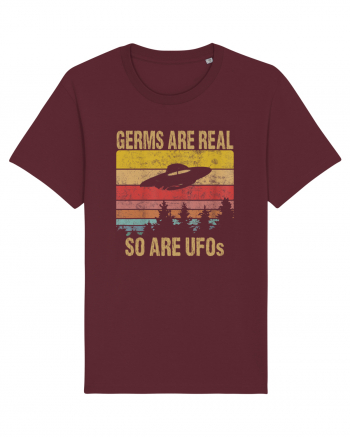 Germs Are Real So Are UFOs Retro Distressed Sunset Alien Burgundy