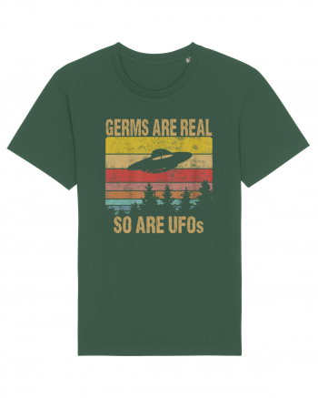 Germs Are Real So Are UFOs Retro Distressed Sunset Alien Bottle Green