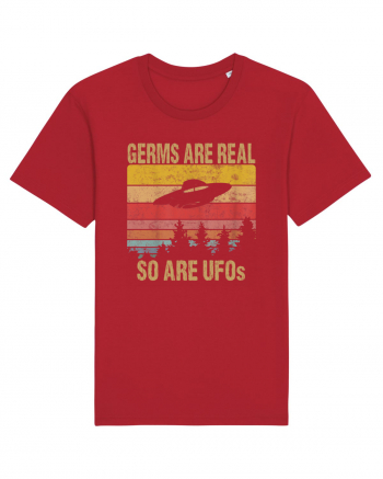 Germs Are Real So Are UFOs Retro Distressed Sunset Alien Red