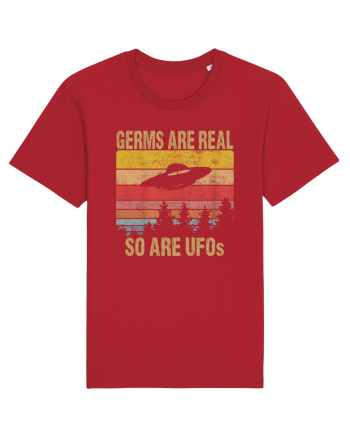Germs Are Real So Are UFOs Retro Distressed Sunset Alien Red