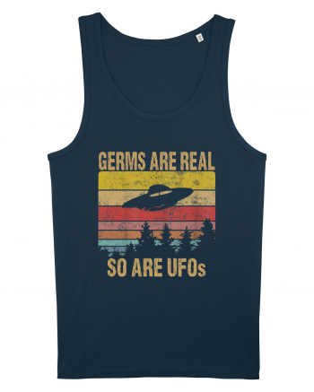 Germs Are Real So Are UFOs Retro Distressed Sunset Alien Navy