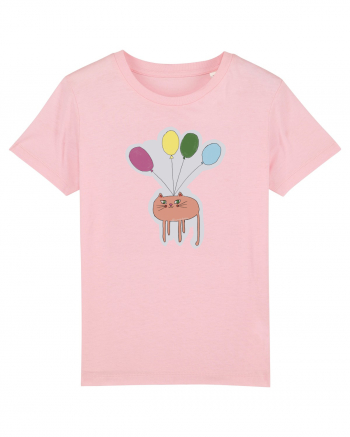 cat with baloons Cotton Pink