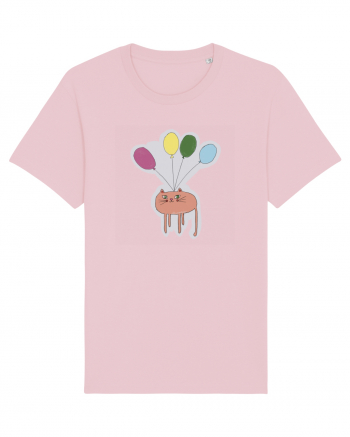 cat with baloons Cotton Pink