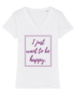 i just want to be happy6 Tricou mânecă scurtă guler V Damă Evoker