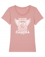 A woman with camera Tricou mânecă scurtă guler larg fitted Damă Expresser