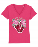 Valentine's Love Heart Flowers Tricou mânecă scurtă guler V Damă Evoker