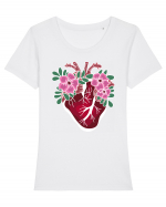 Valentine's Love Heart Flowers Tricou mânecă scurtă guler larg fitted Damă Expresser