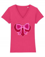 Valentine's Love Heart Bow Tricou mânecă scurtă guler V Damă Evoker