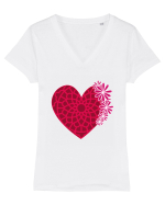 Valentine's Love Heart Daisies Tricou mânecă scurtă guler V Damă Evoker