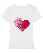 Valentine's Love Heart Roses Tricou mânecă scurtă guler larg fitted Damă Expresser