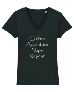 Coffee Adventure Naps Repeat Tricou mânecă scurtă guler V Damă Evoker